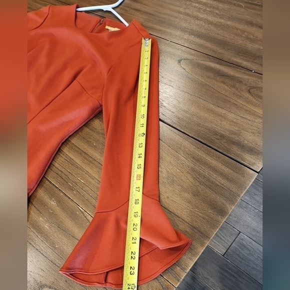 Gianni Bini The In Crowd Bell Sleeve Ruffle Sophie Mini Dress burnt orange 12 - Picture 11 of 11